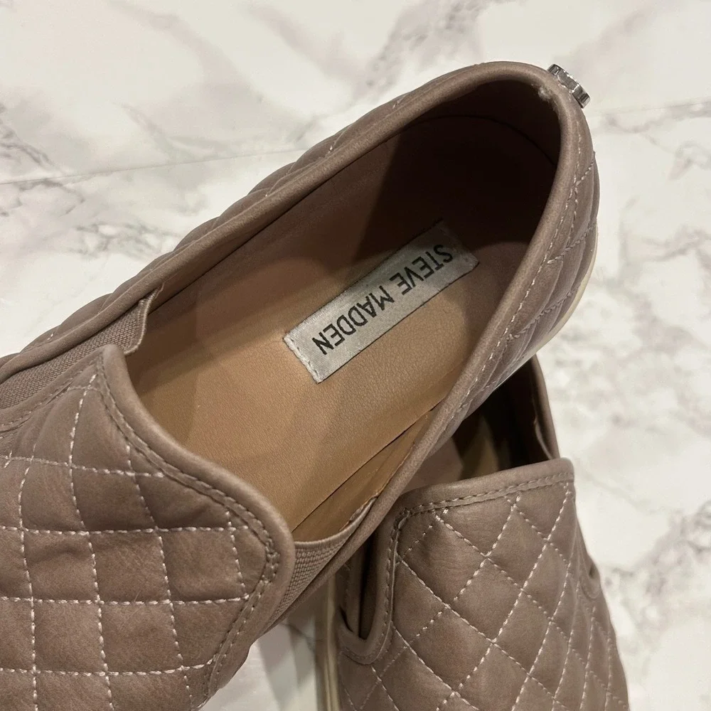 Steve Madden Women's Quilted Slip On Casual Sneakers Taupe